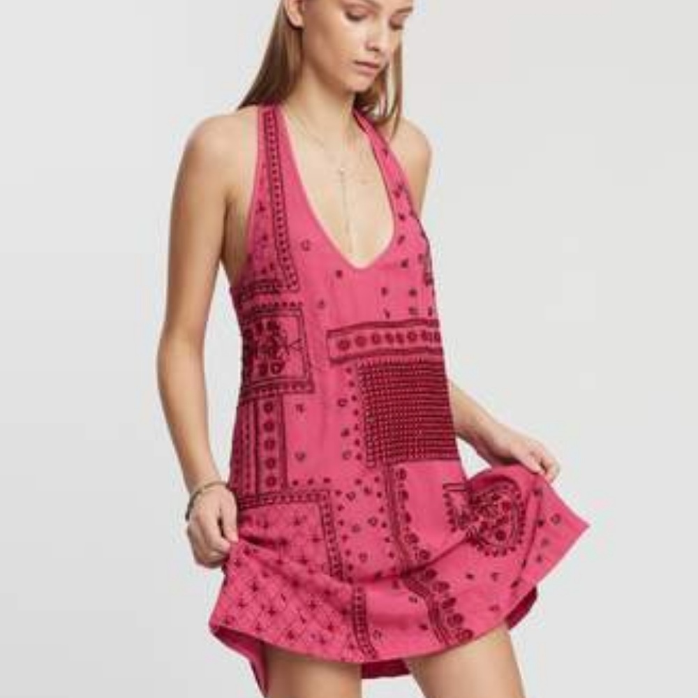 Free People Country Nights Embroidered Halter Dres